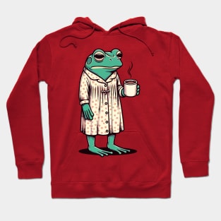 Sleepy tired frog with coffee Hoodie